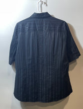 Load image into Gallery viewer, New York &amp; Company Womens Black Striped Short Sleeve Stretch Button-Up Shirt XL
