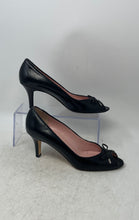 Load image into Gallery viewer, Amalfi Womens Black Leather Peep Toe Slip-On Stiletto Pump Heels Size 8 AA
