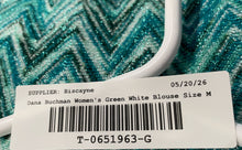 Load image into Gallery viewer, Dana Buchman Womens Green White Chevron Short Sleeve Pullover Blouse Top Size M
