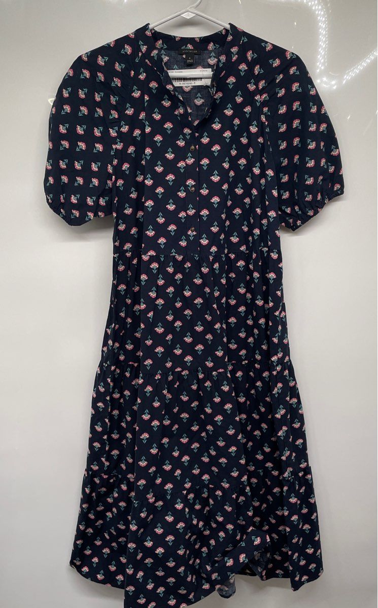 Ann Taylor Womens Multicolor Floral Short Sleeve A-Line Dress Size Medium