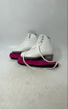 Load image into Gallery viewer, Riedell Girls Emerald White &amp; Brown Lace-Up Ice Figure Skates Size 2
