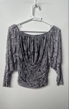 Load image into Gallery viewer, Express Womens Gray Black Animal Print Long Sleeve Blouse Top Size Small
