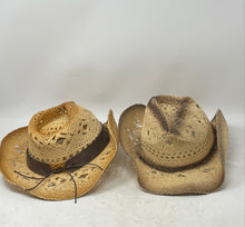 Load image into Gallery viewer, Set Of 2 Pieces Mens Beige Paper Ombre Lightweight Western Cowboy Hat
