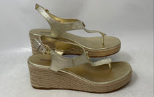 Load image into Gallery viewer, Michael Kors Womens Gold Leather Wedge Espadrille Thong Sandals Size 8.5M
