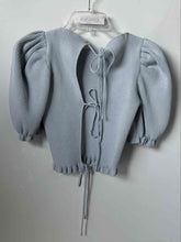 Load image into Gallery viewer, Zara Womens Blue Short Puff Sleeve Back Tie Cropped Blouse Top Size Small
