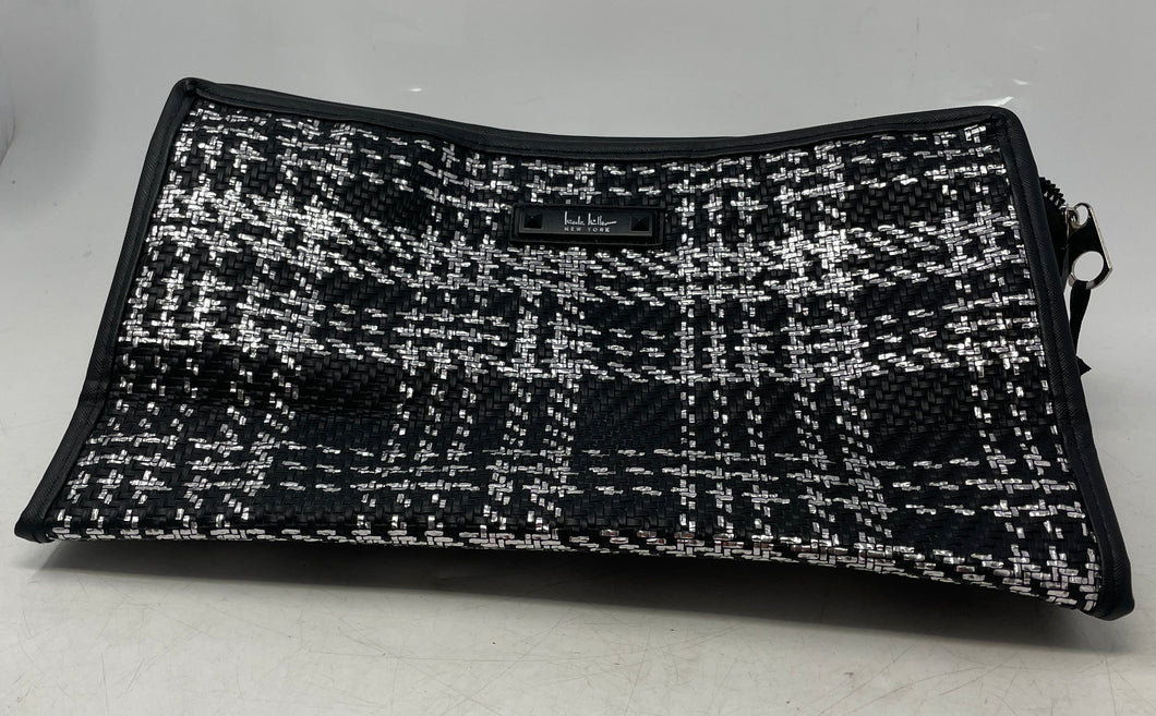 Nicole Miller Womens Black Silver-Tone Zip Top Cosmetic Makeup Bag With Tag