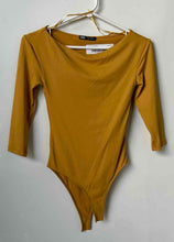 Load image into Gallery viewer, Zara Womens Mustard 3/4 Sleeve Round Neck One-Piece Bodysuit Size Small
