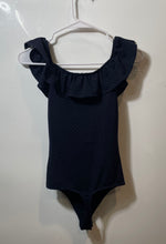Load image into Gallery viewer, Express Womens Dark Blue Ruffle Off-The-Shoulder Bodysuit Blouse Top Size XXS
