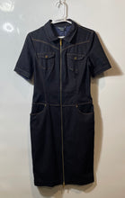 Load image into Gallery viewer, Armani Exchange Womens Blue Denim Short Sleeve Front Zip Sheath Dress Size 10
