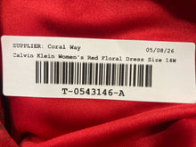 Load image into Gallery viewer, Calvin Klein Womens Red Floral Print Balloon Sleeve V-Neck Shift Dress Size 14W
