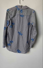 Load image into Gallery viewer, Calvin Klein Womens Black White Striped Embroidered Flowers Button-Up Shirt Sz S

