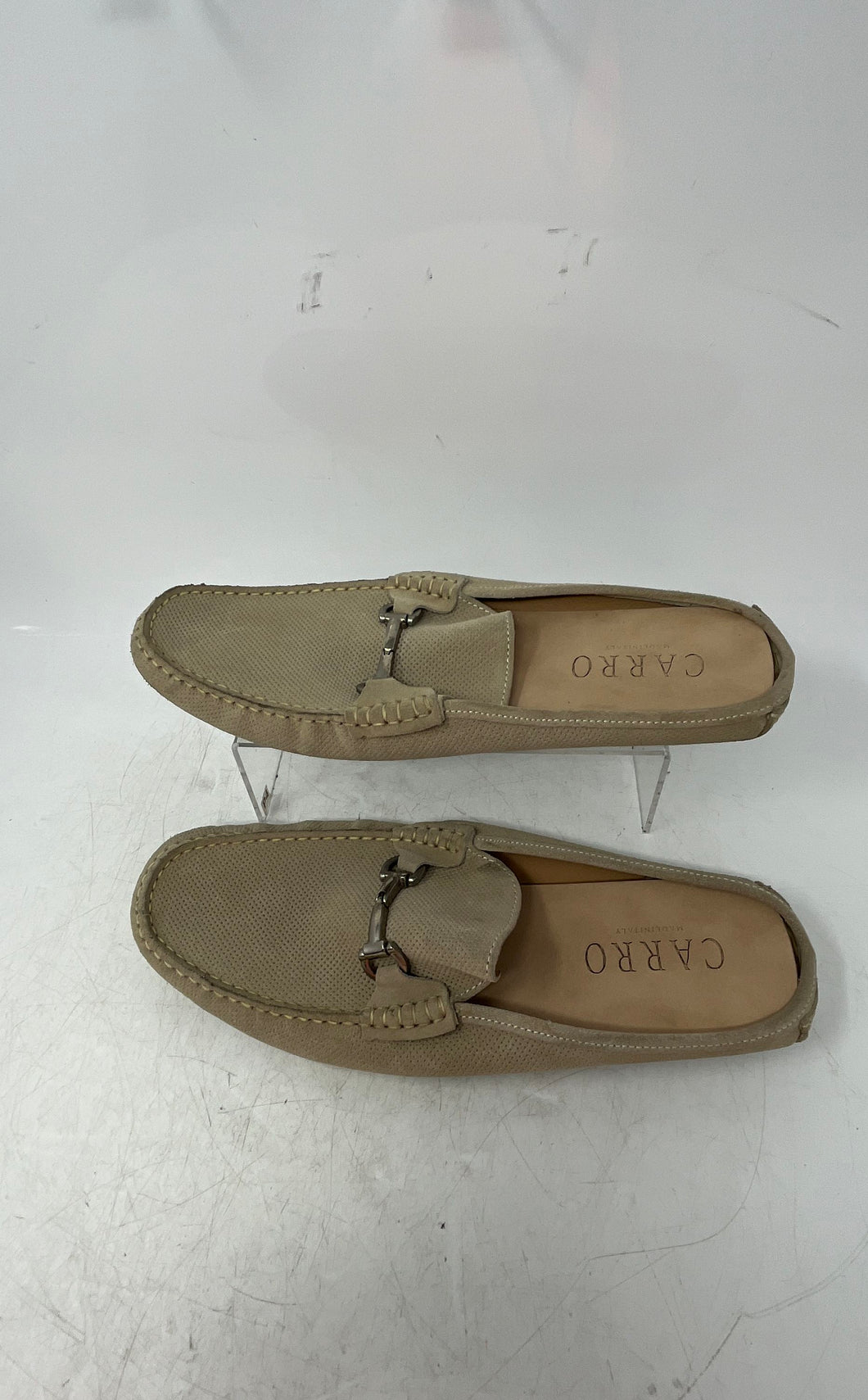Carro Mens Beige Leather Slip-On Driving Loafer Shoes Size EUR 45