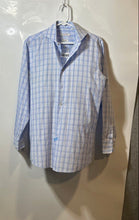 Load image into Gallery viewer, Isaac Mizrahi Mens Blue Plaid Print Long Sleeve Slim Fit Dress Shirt Size 15

