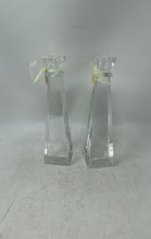 Load image into Gallery viewer, Set Of 2 Pcs Vidali Collection Clear Crystal Taper Candle Holders W/ Ribbon Tags

