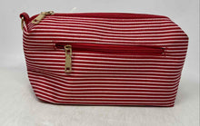 Load image into Gallery viewer, Giovana Collection Womens Red White Striped Travel Cosmetic Makeup Bag W/Strap
