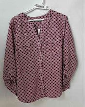 Load image into Gallery viewer, Notations Womens Red Floral Roll-Tab Sleeve Button Front Blouse Top Size L
