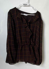 Load image into Gallery viewer, Calvin Klein Womens Brown Plaid Printed Ruffle Long Sleeve Blouse Top Size 2X
