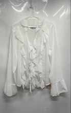 Load image into Gallery viewer, SheinBae Womens White Long Bell Sleeve Ruffle Front Blouse Top Size 3XL With Tag
