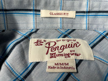 Load image into Gallery viewer, Original Penguin Mens Blue Windowpane Classic Fit Button-Up Shirt Size M
