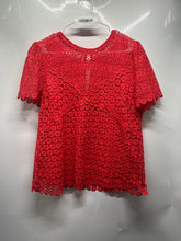 Load image into Gallery viewer, Michael Kors Womens Red Floral Crochet Lace Short Sleeve Blouse Top Size 14
