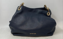 Load image into Gallery viewer, Michael Kors Womens Raven Blue Pebbled Leather Inner Pockets Shoulder Handbag
