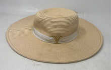 Load image into Gallery viewer, Vince Camuto Womens White Beige Paper Straw Ribbon Band Wide Brim Sun Hat
