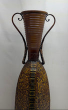Load image into Gallery viewer, Lot Of 2 Pieces Assorted Metallic Brown Embossed Floral Decorative Floor Vases
