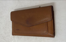 Load image into Gallery viewer, Fossil Womens Brown Pebbled Leather Credit Card Slots Snap Trifold Clutch Wallet
