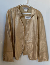 Load image into Gallery viewer, Carlisle Womens Dark Khaki Leather Shimmer Long Sleeve Button Front Jacket Sz 18
