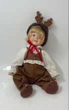 Load image into Gallery viewer, House Of Lloyd Girl Reindeer Brown White Red Ribbon Antler Hat Collector Doll
