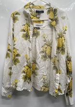 Load image into Gallery viewer, Tahari Womens Multicolor Pineapple Print Linen Button-Front Blouse Top Size M
