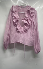 Load image into Gallery viewer, Zara Womens Pink Long Sleeve Adjustable Front Laces Ruffled Blouse Top Size XS
