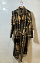 Load image into Gallery viewer, Liz Claiborne Womens Brown &amp; Black Plaid Long Sleeve Belted Trench Coat Size PXL
