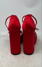 Load image into Gallery viewer, Unbranded Womens Red Leather Ankle Strap Block Platform Heels Size 5.5

