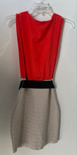 Load image into Gallery viewer, Express Womens Orange Beige Colorblock V-Neck Belted Bodycon Dress Size S/P
