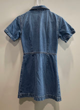 Load image into Gallery viewer, Zara Womens Blue Denim Short Sleeve Collared Button Front Shirt Dress Size XS
