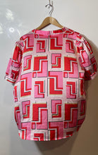 Load image into Gallery viewer, Karl Lagerfeld Womens Red Pink Geometric Short Sleeve Button-Up Shirt Size 1X
