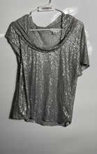 Load image into Gallery viewer, Calvin Klein Womens Gray Lace Sequin Flutter Sleeve Cowl Neck Blouse Top Size 6
