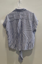 Load image into Gallery viewer, US Polo Assn. Womens Blue White Striped Short Sleeve Tie Waist Blouse Top Size M
