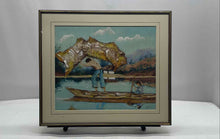 Load image into Gallery viewer, Man With Fishing Net On Boat By Rodolfo Framed Landscape Art Painting
