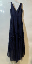 Load image into Gallery viewer, Karl Lagerfeld Womens Blue Floral Applique V-Neck Hi-Low Hem A-Line Dress Size 0
