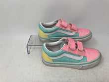 Load image into Gallery viewer, Vans Girls Old Skool Green Pink White Hook And Loop Sneaker Shoes Size 12.5
