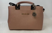 Load image into Gallery viewer, Michael Kors Womens Pink Black Detachable Strap Charm Double Handle Satchel Bag
