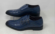 Load image into Gallery viewer, Mens Blue Black Leather Almond Toe Monk Strap Dress Shoes Size EUR 44

