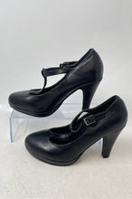 Load image into Gallery viewer, Bata Womens Black Leather Round Toe T-Strap High Pump Heels Size 35
