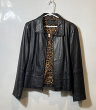Load image into Gallery viewer, Tahari Womens Black Long Sleeve Collared Pockets Full-Zip Leather Jacket No Size
