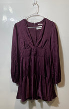 Load image into Gallery viewer, Abercrombie &amp; Fitch Womens Wine Satin Zip Plunge Neck Ruffle Mini Dress Size M

