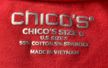 Load image into Gallery viewer, Chico's Womens Red Cotton Blend Short Sleeve V-Neck Pullover T-Shirt Size S
