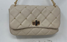 Load image into Gallery viewer, Badgley Mischka Womens Beige Diamond Quilted Studded Turn Lock Crossbody Handbag
