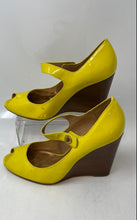 Load image into Gallery viewer, Coach Womens Lesa Yellow Brown Peep Toe Wedge Pump Heels Size 8B
